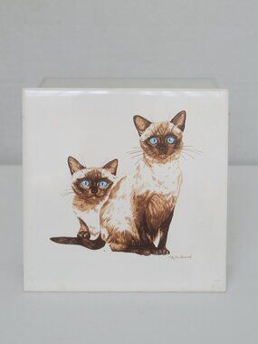 Vintage Screen Craft Phyllis Howard Siamese Cats Ceramic Plaque Trivet Tile